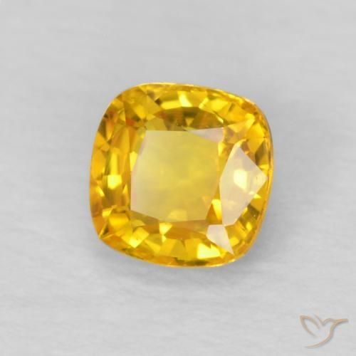 0.57 ct Golden Sapphire Stone, Natural Sapphire in Cushion-Cut Shape for Sale