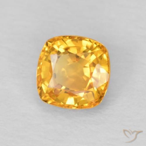 0.57 ct Golden Sapphire Stone, Natural Sapphire in Cushion-Cut Shape for Sale
