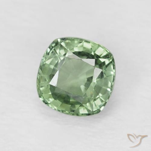 0.74 ct Green Sapphire Stone, Natural Sapphire in Cushion-Cut Shape for Sale