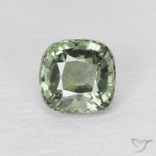 0.64ct Natural Medium Light-Green Sapphire, Cushion, VVS-VS