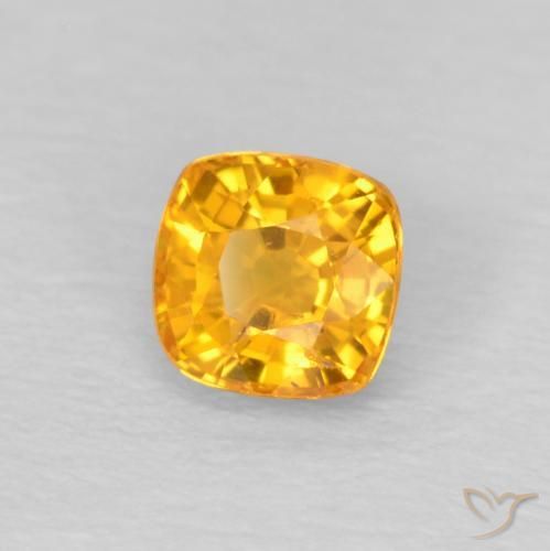 0.53 ct Golden Sapphire Stone, Natural Sapphire in Cushion-Cut Shape for Sale