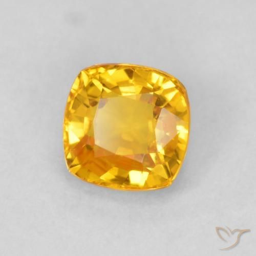 0.63 ct Golden Sapphire Stone, Natural Sapphire in Cushion-Cut Shape for Sale