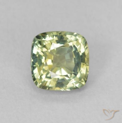0.65ct Natural Yellowish Green Sapphire, Cushion, VVS-VS