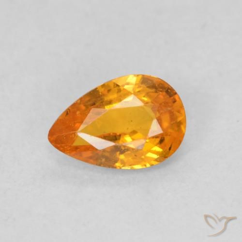 0.48 ct Orange Sapphire Gemstone, Sapphire Gem in Pear Facet Shape for Sale.