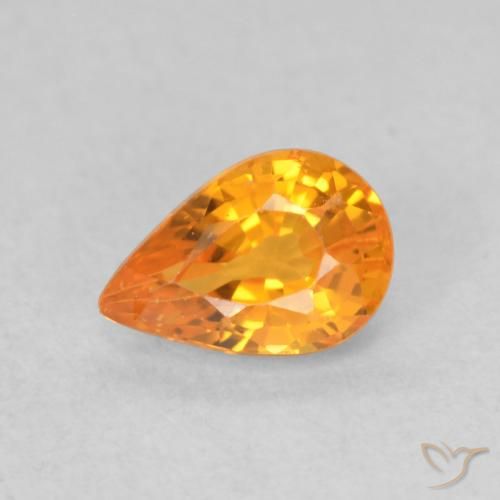 0.64 ct Orange Sapphire Gemstone, Sapphire Gem in Pear Facet Shape for Sale.