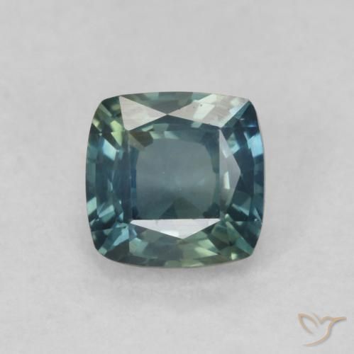 0.74ct Natural Medium Blue Green Sapphire, Cushion, VVS-VS