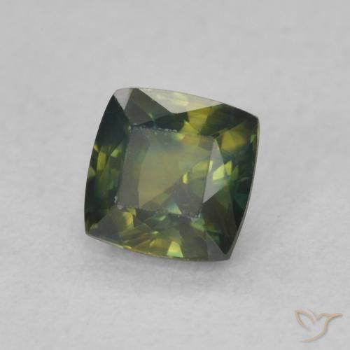 0.67 ct Green Sapphire Stone, Natural Sapphire in Cushion-Cut Shape for Sale