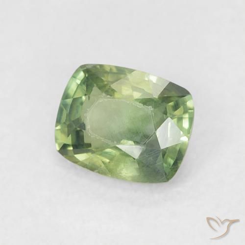 0.67 ct Green Sapphire Stone, Natural Sapphire in Cushion-Cut Shape for Sale