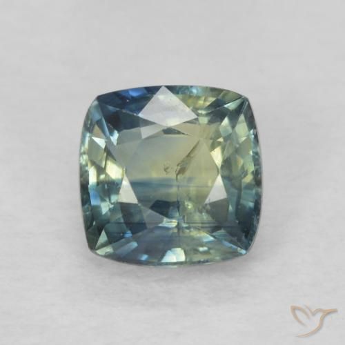 0.77ct Natural Medium Blue Green Sapphire, Cushion, VS-SI