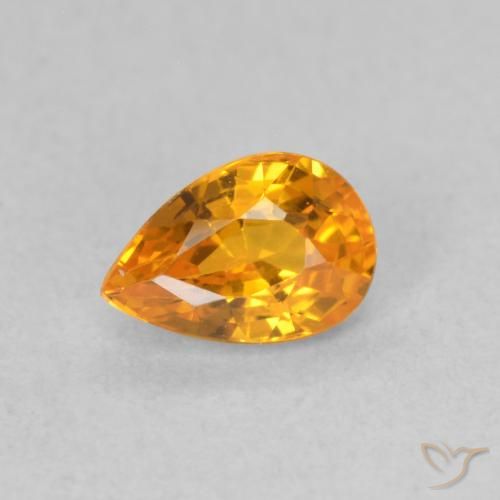 0.62 ct Orange Sapphire Gemstone, Sapphire Gem in Pear Facet Shape for Sale.