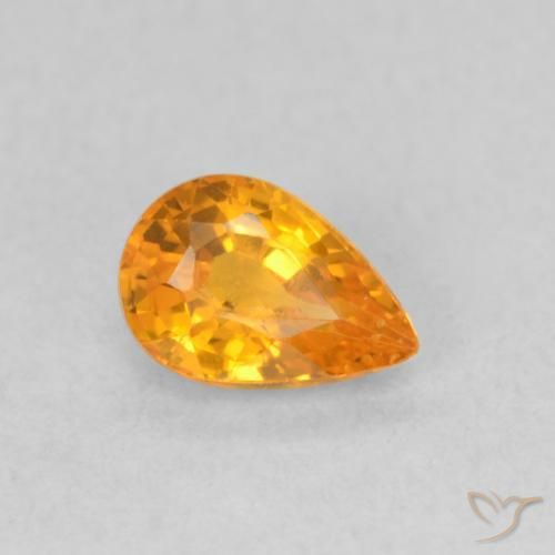 0.59 ct Orange Sapphire Stone, Natural Sapphire in Pear Facet Shape for Sale