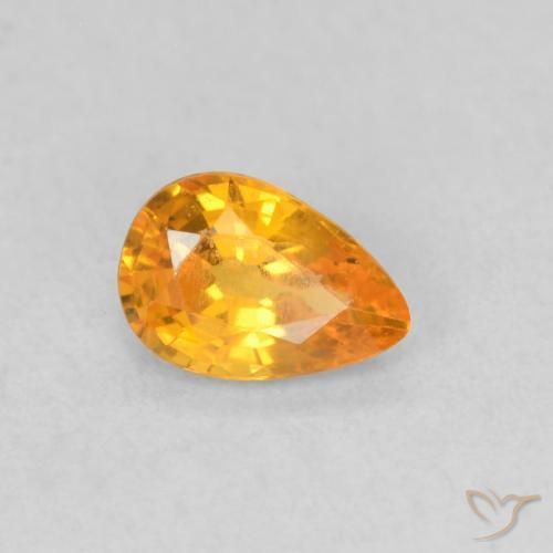 0.49 ct Orange Sapphire Stone, Natural Sapphire in Pear Facet Shape for Sale