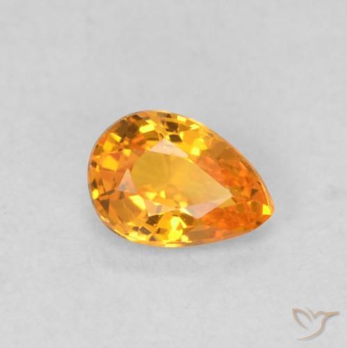 0.54 ct Orange Sapphire Stone, Natural Sapphire in Pear Facet Shape for Sale