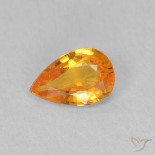 0.43ct Natural Bright Orange Sapphire, Pear Shape, VVS-VS