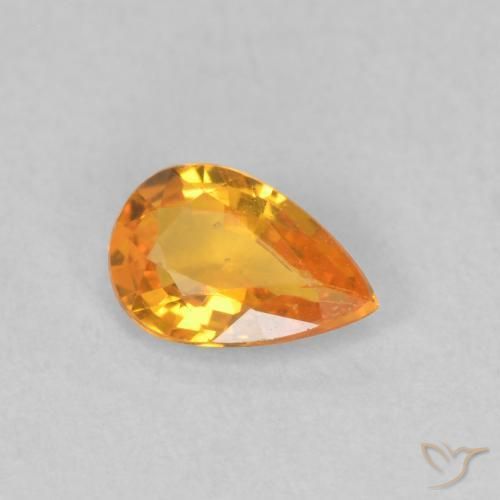 0.43 ct Orange Sapphire Stone, Natural Sapphire in Pear Facet Shape for Sale