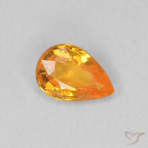 0.48ct Natural Bright Orange Sapphire, Pear Shape, VVS-VS