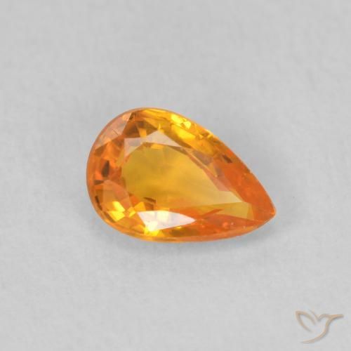 0.50 ct Orange Sapphire Stone, Natural Sapphire in Pear Facet Shape for Sale