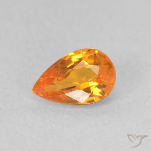 0.58ct Natural Bright Orange Sapphire, Pear Shape, VVS