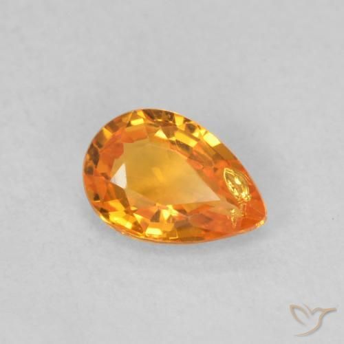 0.51 ct Orange Sapphire Stone, Natural Sapphire in Pear Facet Shape for Sale