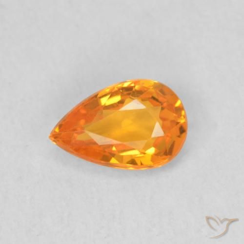 0.52ct Natural Bright Orange Sapphire, Pear Shape, VVS-VS
