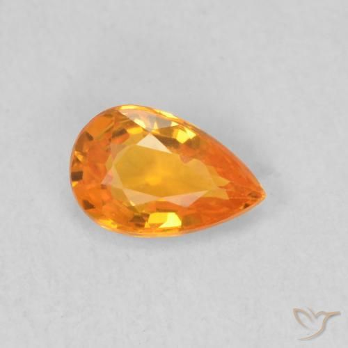 0.52 ct Orange Sapphire Stone, Natural Sapphire in Pear Facet Shape for Sale