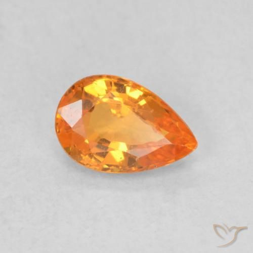 0.56 ct Orange Sapphire Stone, Natural Sapphire in Pear Facet Shape for Sale