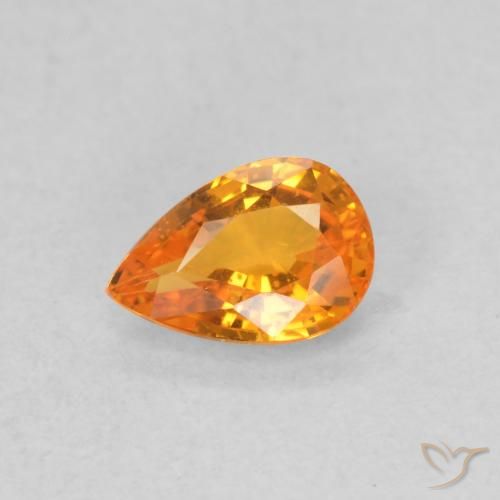 0.53ct Natural Bright Orange Sapphire, Pear Shape, VVS-VS