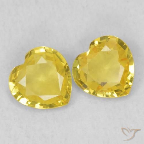 0.66 ctw Yellow Sapphire Gemstones, Sapphire Gems in Heart Facet Shape for Sale.