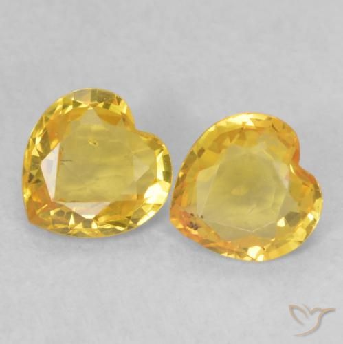 0.84 ctw Golden Sapphire Gemstones, Sapphire Gems in Heart Facet Shape for Sale.