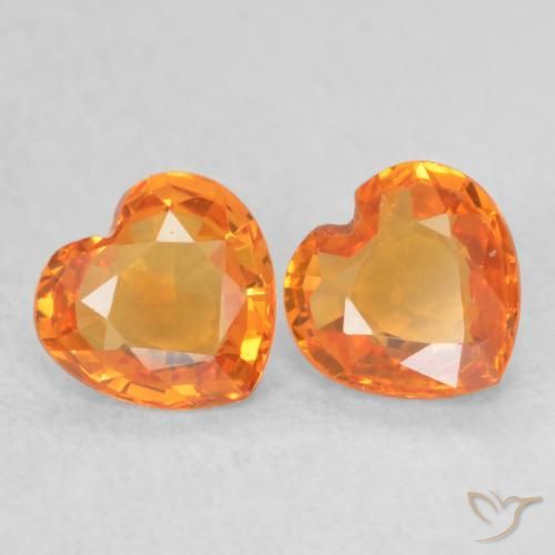0.76 ctw Orange Sapphire Stones, Natural Sapphire in Heart Facet Shape for Sale