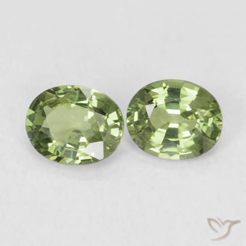 0.74 ctw Green Sapphire Gemstones, Sapphire Gems in Oval Facet Shape for Sale.