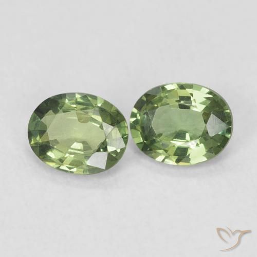 0.75 ctw Green Sapphire Stones, Natural Sapphire in Oval Facet Shape for Sale