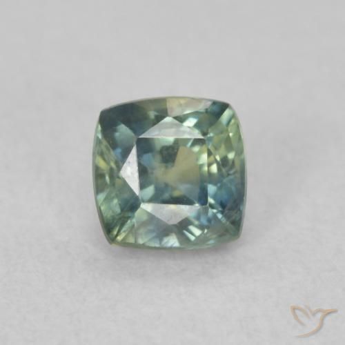 0.56ct Natural Medium Blue Green Sapphire, Cushion, VS