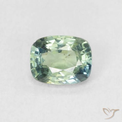 0.60ct Natural Medium Blue Green Sapphire, Cushion, VVS-VS