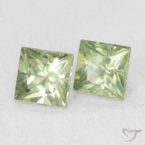 0.45 ctw Green Sapphire Stones, Natural Sapphire in Princess-Cut Shape for Sale
