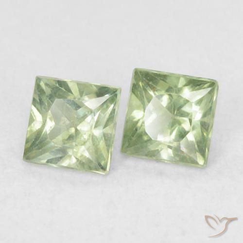 0.43 ctw Green Sapphire Stones, Natural Sapphire in Princess-Cut Shape for Sale