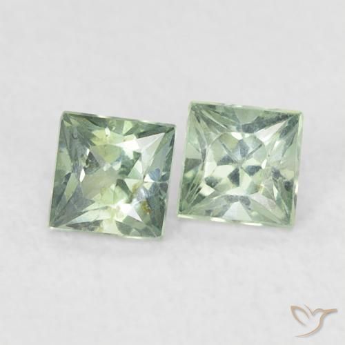 0.44 ctw Green Sapphire Stones, Natural Sapphire in Princess-Cut Shape for Sale