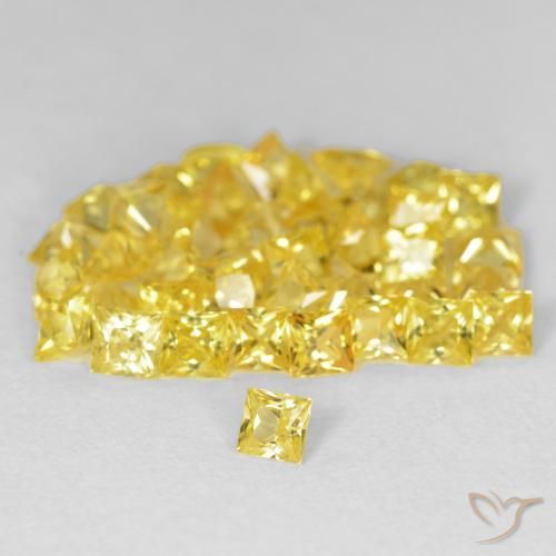 6.89 ctw Yellow Sapphire Stones, Natural Sapphire in Princess-Cut Shape for Sale