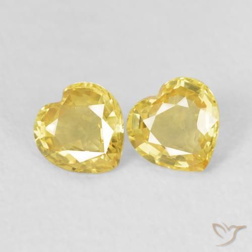 0.82 ctw Yellow Sapphire Stones, Natural Sapphire in Heart Facet Shape for Sale