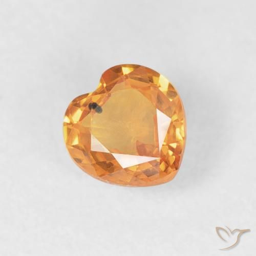 0.44 ct Orange Sapphire Stone, Natural Sapphire in Heart Facet Shape for Sale