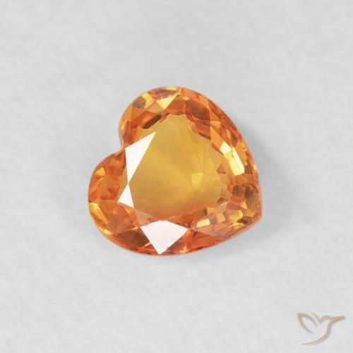 0.40 ct Orange Sapphire Stone, Natural Sapphire in Heart Facet Shape for Sale