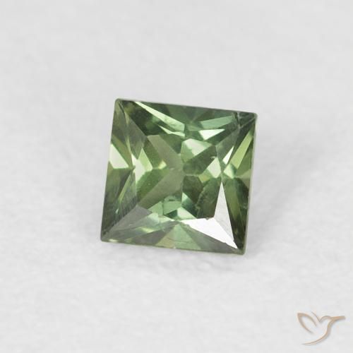 0.31 ct Green Sapphire Stone, Natural Sapphire in Princess-Cut Shape for Sale