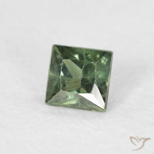 0.20 ct Green Sapphire Stone, Natural Sapphire in Princess-Cut Shape for Sale