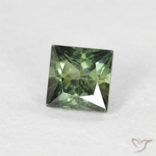 0.24 ct Green Sapphire Stone, Natural Sapphire in Princess-Cut Shape for Sale