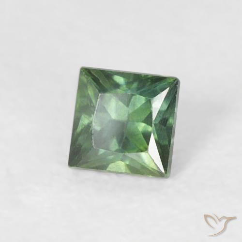 0.24 ct Green Sapphire Stone, Natural Sapphire in Princess-Cut Shape for Sale