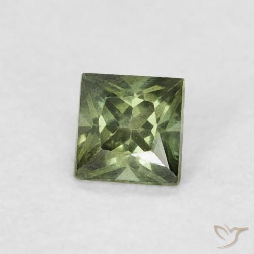 0.20 ct Green Sapphire Stone, Natural Sapphire in Princess-Cut Shape for Sale