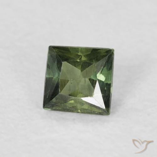 0.21 ct Green Sapphire Stone, Natural Sapphire in Princess-Cut Shape for Sale