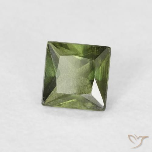 0.37 ct Green Sapphire Stone, Natural Sapphire in Princess-Cut Shape for Sale