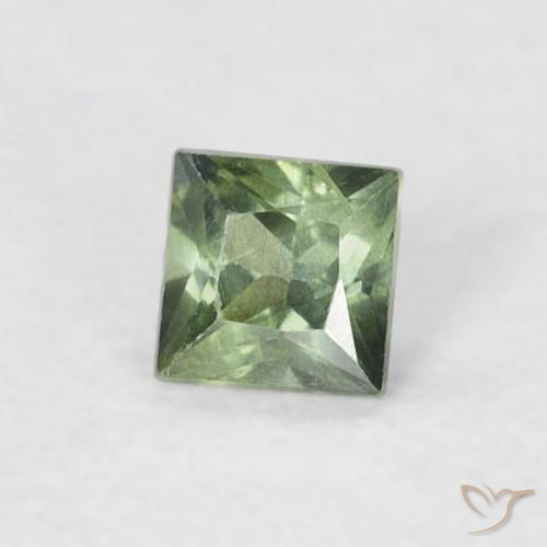0.21 ct Green Sapphire Stone, Natural Sapphire in Princess-Cut Shape for Sale
