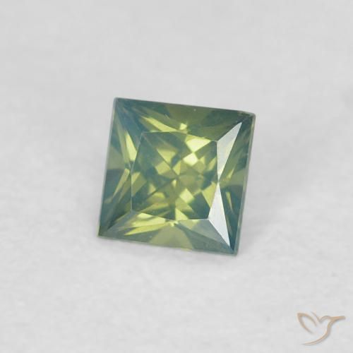 0.30 ct Green Sapphire Stone, Natural Sapphire in Princess-Cut Shape for Sale